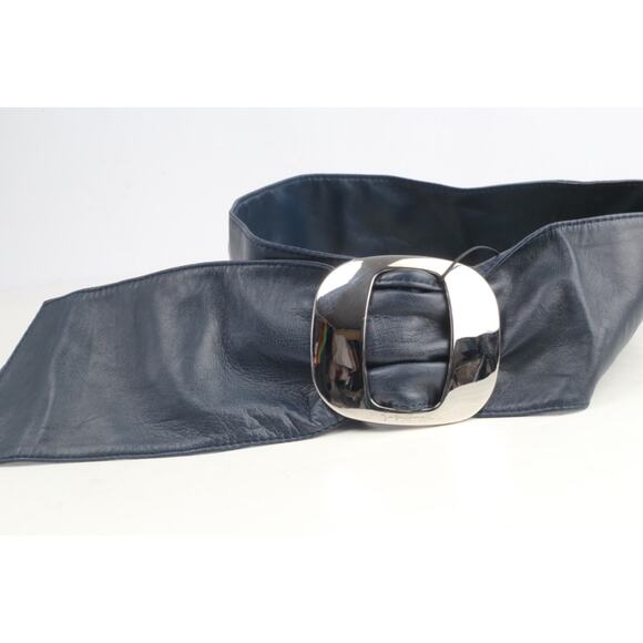 Giorgio Armani Navy Soft Leather Wide Waist Belt Size 40 Elegant Italian Luxury main image 6